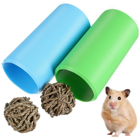 Plastic Hamster Tubes Tunnels Kit with Hand Woven Grass Balls for Cage Fun Toys Encouraging Active Play Assorted Color