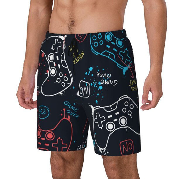 Balery Joystick Gamepad Bañador para hombre, shorts de playa de secado rápido con entrepierna y forro de compresión-Medium