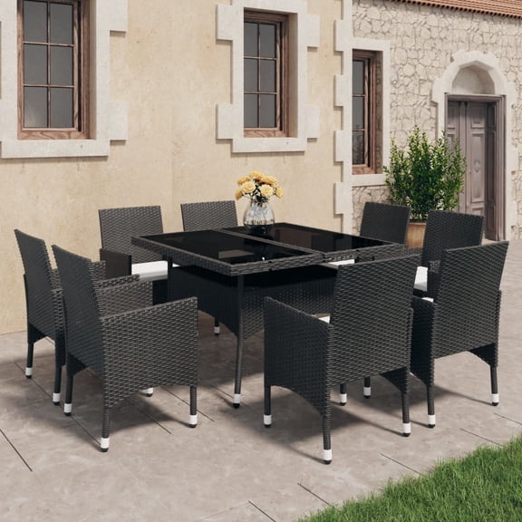 vidaXL Patio Dining Set Outdoor Dining Set Table Chair Poly Rattan and Glass