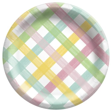 Spring Fun Easter Holiday Pastel Gingham Theme Party 6.75" Paper Dessert Plates