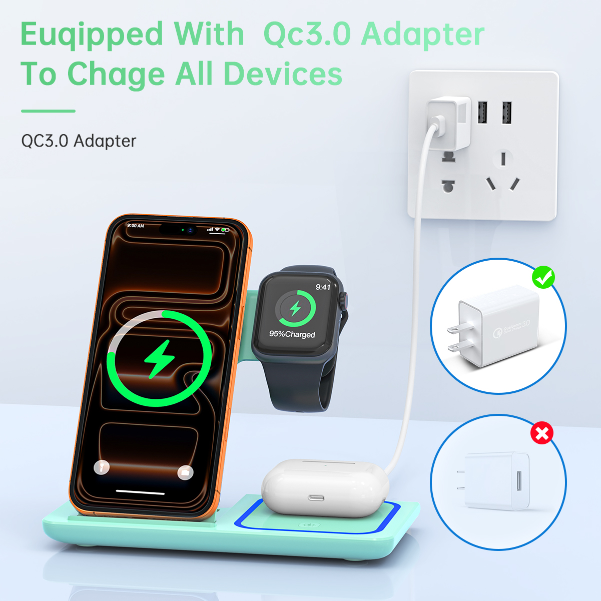 Cshidworld 3-in-1 Wireless Charging Station, Green photo 7