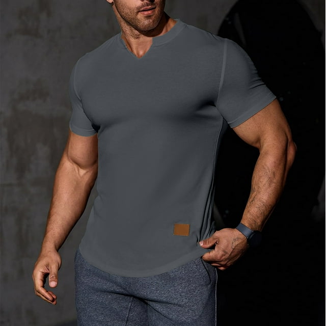 Styesk T-Shirts pour Homme T-Shirt Décontracté Uni à Texture Verticale à Manches Courtes à Col en V