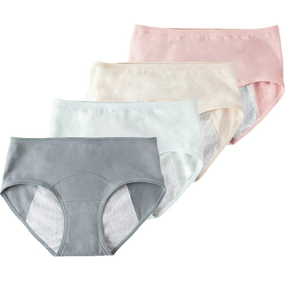 Baywell 4 Pack Menstrual Period Underwear for Women Mid Waist Cotton Postpartum Ladies Panties Briefs Girls (Weight)88-165LB