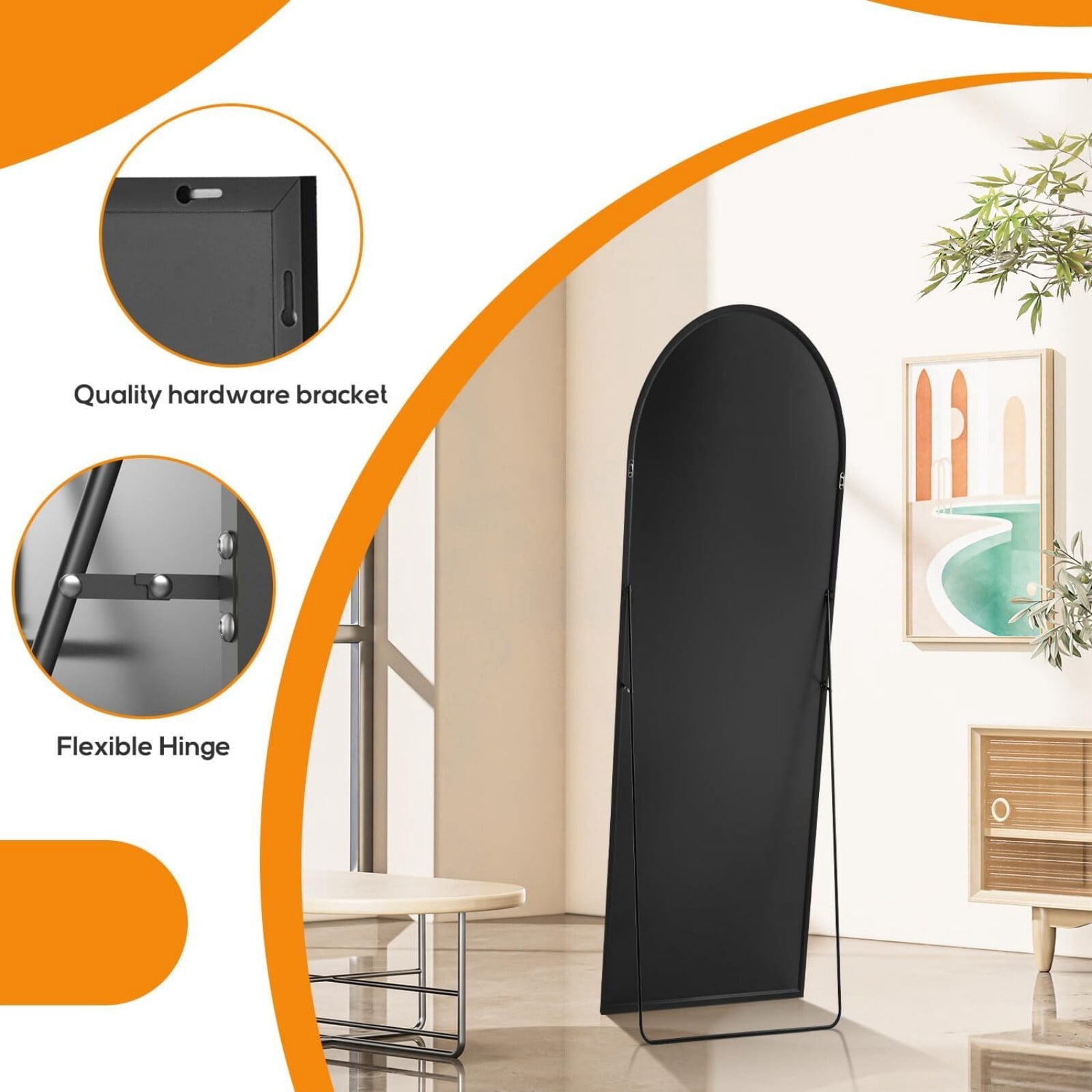 Gleamira 59"x16" Arch Full Length Mirror Floor Mirror Free Standing Mirror with Metal Frame, Black