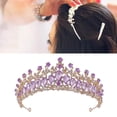 thumbnail image 4 of Couronne de mariage pour femme, en alliage de zinc, strass exquis, accessoires pour cheveux, pour bal de promo, fête costumée, or et violet, 4 of 4
