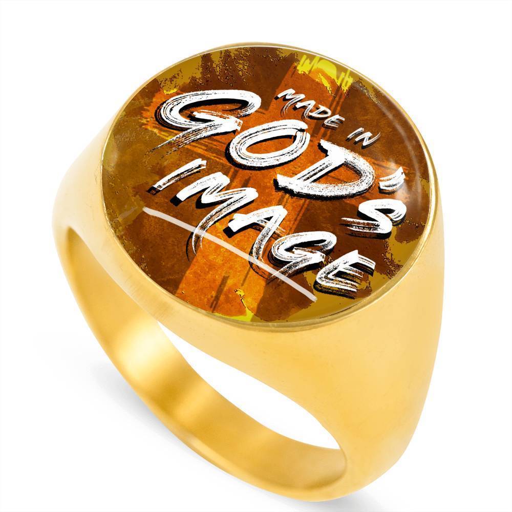 Made in Gods Image Bible Verse 18k Gold Circle Ring