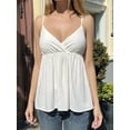 thumbnail image 5 of Women's Sleeveless Babydoll Deep Neck Spaghetti Strap Flared Hem Flowy Tank Top for Daily Wear White S, 5 of 7