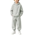 thumbnail image 6 of ITSAME Girls 2-Piece Outfits Long Sleeve Hooded Sweatshirt and Sweatpants Set Fall Winter Casual Active Clothing Gray Size 12, 6 of 10