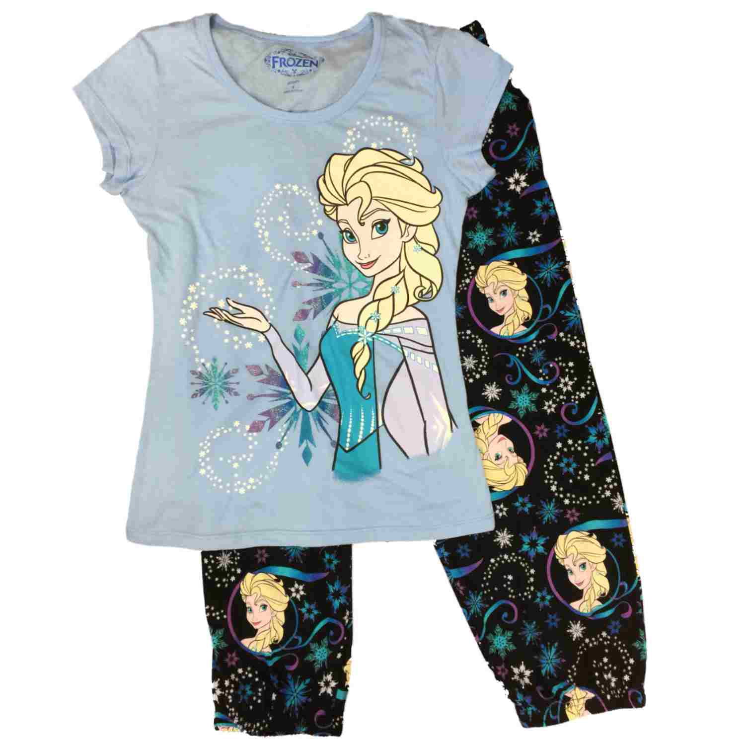 Disney Womens Disney Frozen Elsa Pajamas Snowflake Capri Sleep Set Size Small Walmart