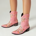 thumbnail image 6 of UngA Booties for Women Dressy Cowboy Boots for Women, Mid Calf Cowgirl Boots with Embroidery Round Toe Western Low Heel Shoes Pink,8.5, 6 of 7