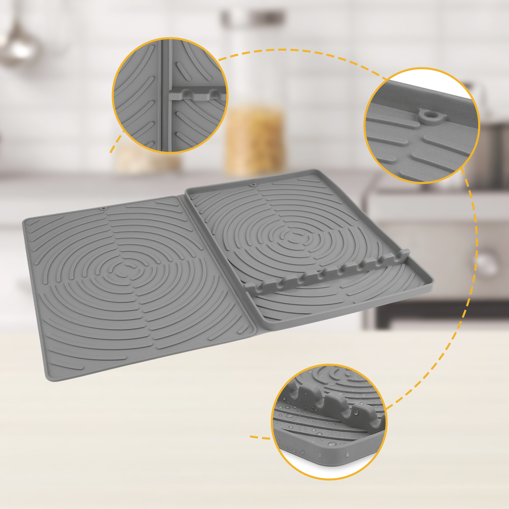 Unique Bargains Dish Drying Mat Fits Under Dish Rack for Kitchen Counter Gray