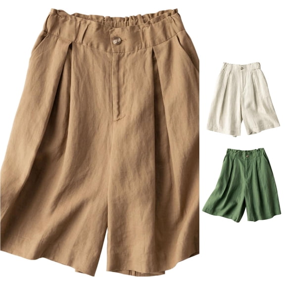 Rhuody Women'S Pants Empire Waist Wide Leg Solid Color Shorts Versatile Wear 2Xl Khaki