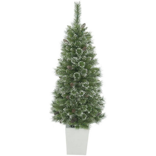 Vickerman 5' Potted Snow Tipped Pine Artificial Christmas Tree, Unlit