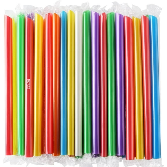 MCYXX 100 Pcs Disposable Jumbo Smoothie Straws & Boba Straws, Wide Multi Colors Milkshakes Plastic Drinking Straws, BPA FREE (9.45" Long and 0.43" Diameter)