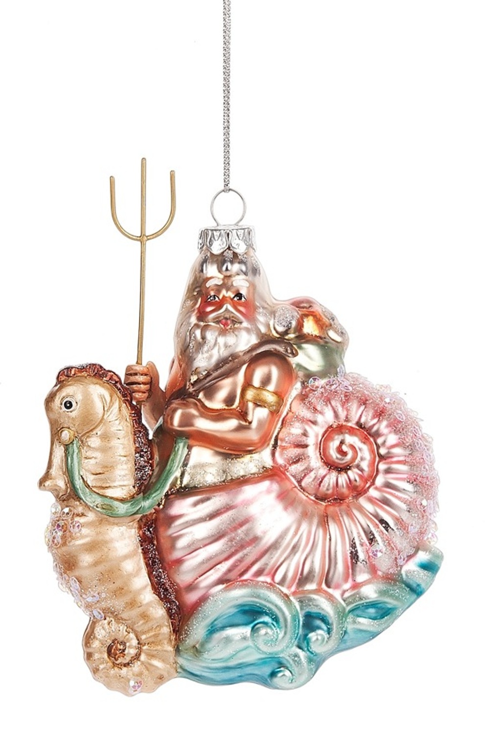 King Neptune Riding a Seahorse Christmas Holiday Ornament Glass
