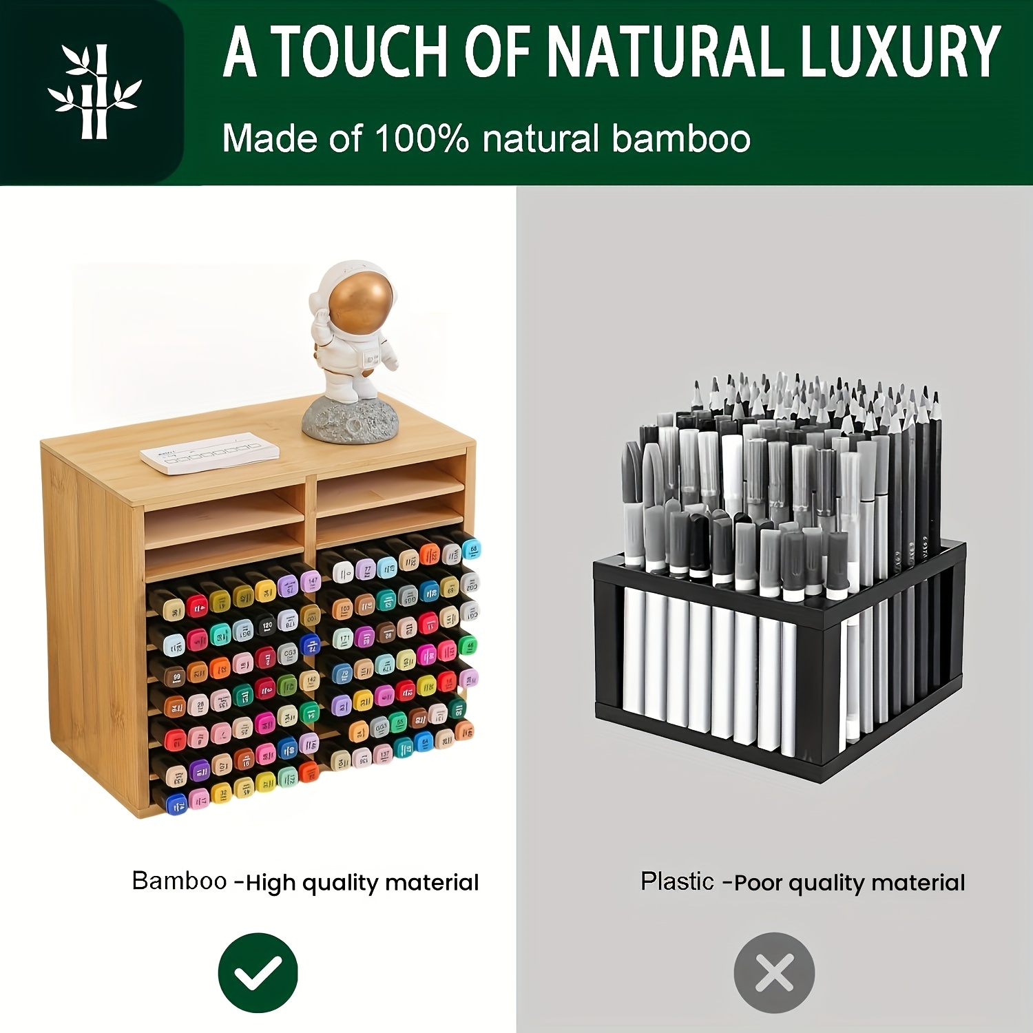 Estante de almacenamiento para marcadores de bambú Hangfan con 18 compartimentos para 126 marcadores y plumas estilográficas, organizador de escritorio de madera para artistas 2