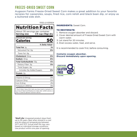 Augason Farms Freeze Dried Sweet Corn 1 lb No. 10 Can