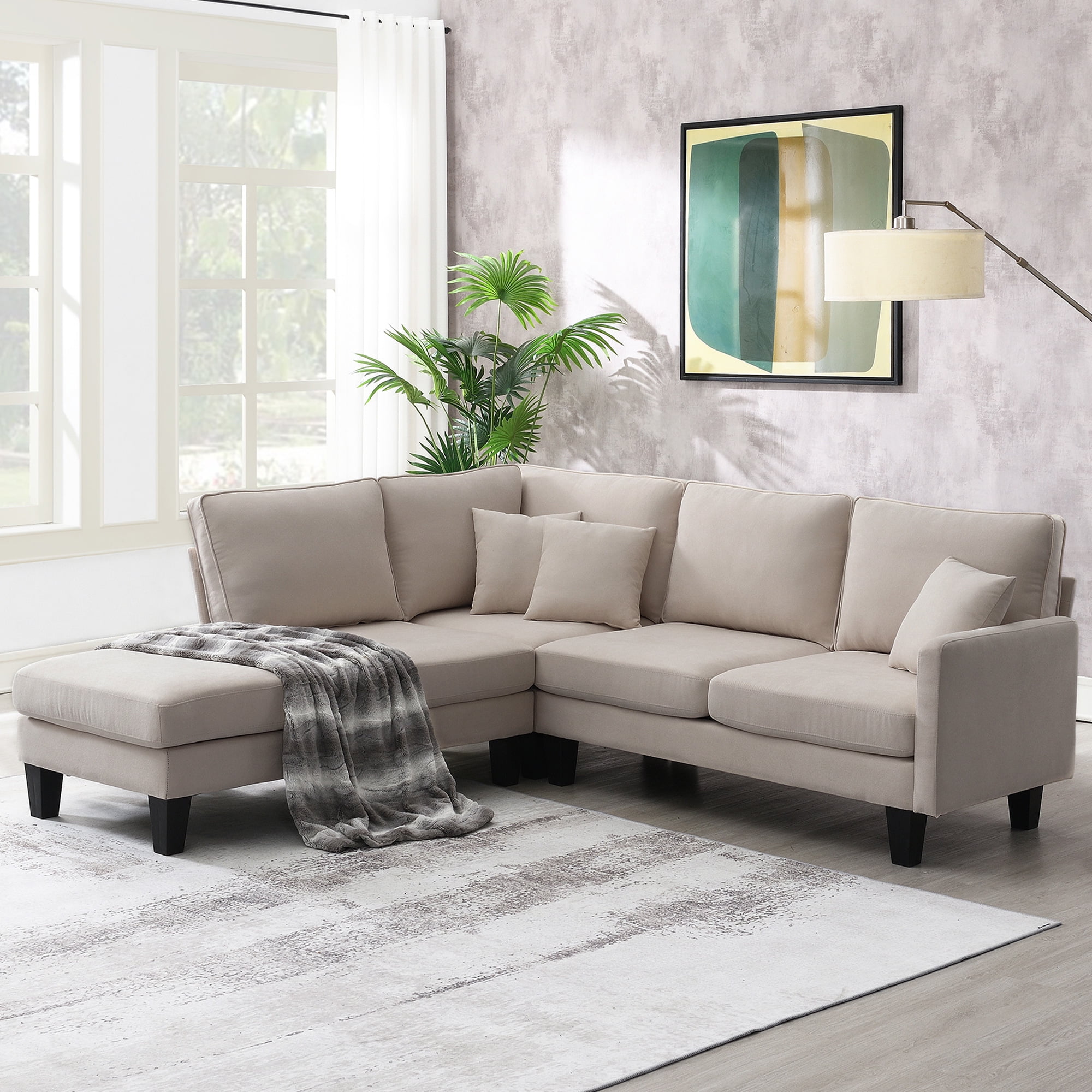 L shape 3pcs beige living sofa