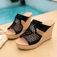 thumbnail image 3 of Xucatan Women's Crochet Wedge Slide Sandals, Round Toe Open Toe Platform Slippers with Padded Footbed, Boho Knit Upper Chunky Heel Casual Summer Shoes, Versatile Solid Color Gift, 3 of 9