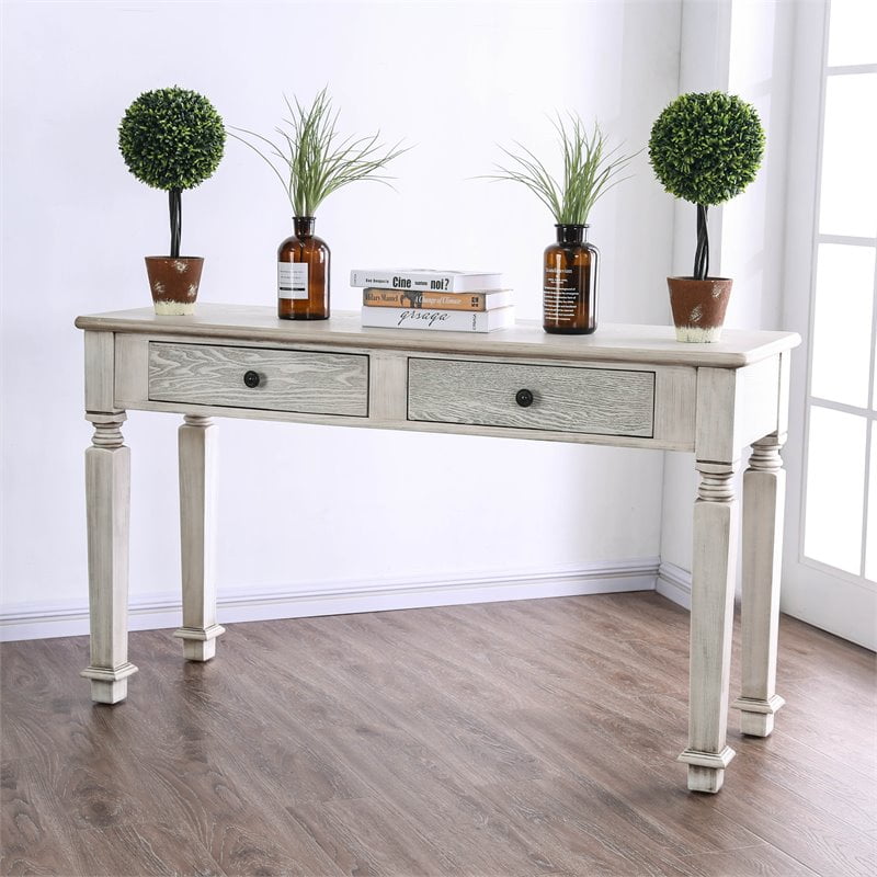 Furniture Of America Vera Rustic Wood 2, Distressed Off White Console Table