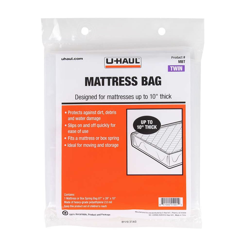UHaul Twin Mattress Bag Fits Twin Mattresses Up To 10" Thick MBT