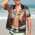 thumbnail image 3 of Fotbe Romantic Flower Fox Couple Hawaiian Shirt for Men Unisex Summer Beach Casual Short Sleeve Cotton Linen Button Down Shirts-Medium, 3 of 5