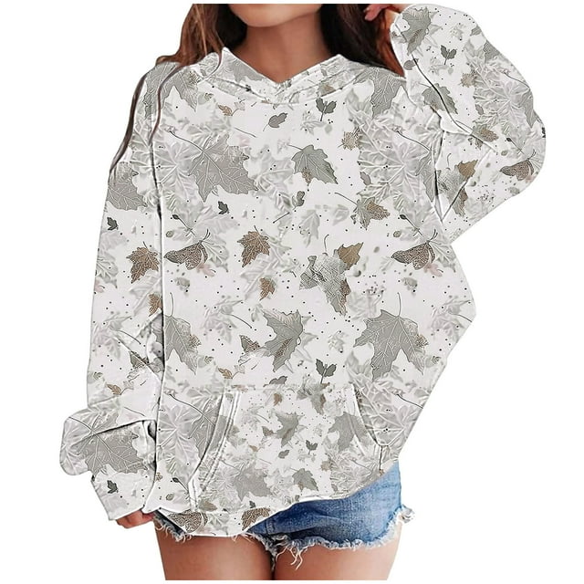 COM1950s Blouse pour Filles, Garçons et Filles Imprimé Feuille Sweat à Capuche Manches Longues pour Enfants