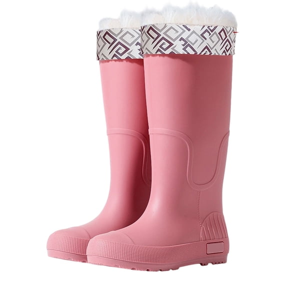 KANG Fashion Women's Waterproof Knee-High Rain Boots Anti- Thick Sole Platform Warm Comfort Lined Wet Weather Shoes Pink 35