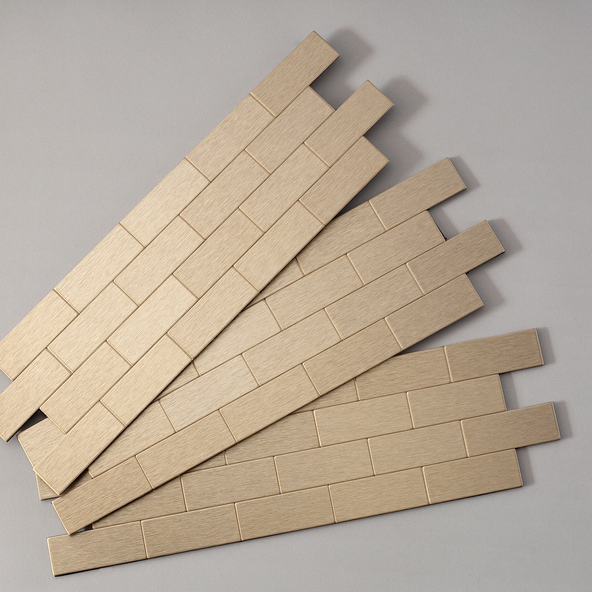 Aspect Peel and Stick Backsplash 12inx4in Subway Champagne Matted Metal Tile 15 Sq Ft Kit for Kitchen and Bathrooms