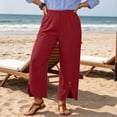 thumbnail image 7 of Thousandth Women's Cotton Linen Pants Casual Summer Elastic Waist Wide Leg Loose Fit Palazzo Pants Cropped Trousers with Button Decor and Slit Hem Daily Wear, 7 of 7