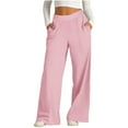 thumbnail image 3 of aohooy Baggy Dress Pants Women Wide Leg Solid High Waisted Loose Pajama Pant Casual Stretchy Baggy Casual Pull On Loungewear Trousers Pink,M, 3 of 8