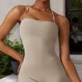 thumbnail image 4 of Women's Flared Halter Neck Jumpsuit Convert to High Waist Flared Yoga Pants- X Large, Tan, 4 of 7