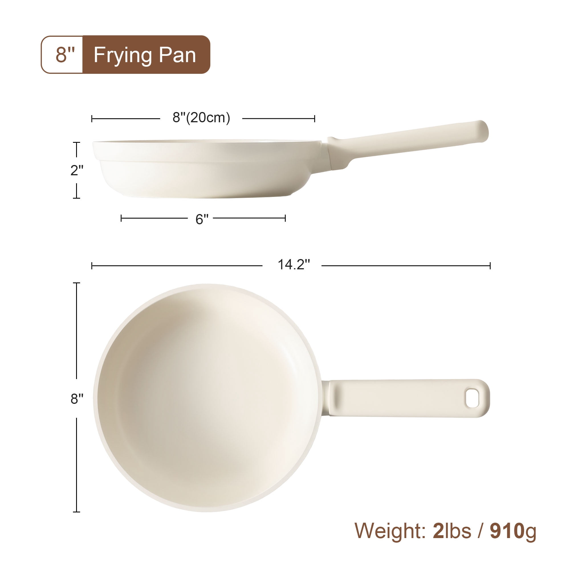 SENSARTE 8 Inch Ceramic Frying Pan Skillet, White Nonstick Omelet Pan, Healthy Chef's Pan, Kitchen Egg Pan with Anti-Scald Handle, Dishwasher Safe, Induction Compatible