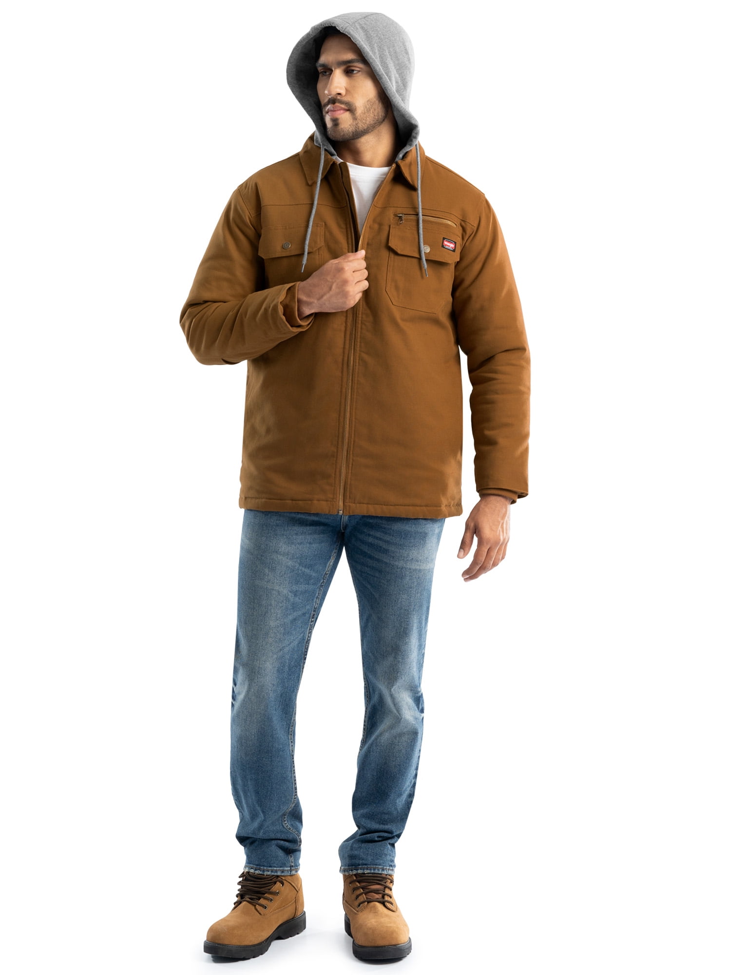 Wrangler Workwear Men's Quilted Lined Work Shirt Jacket with Hood, Size S-5XL (Men's and Big Men's)