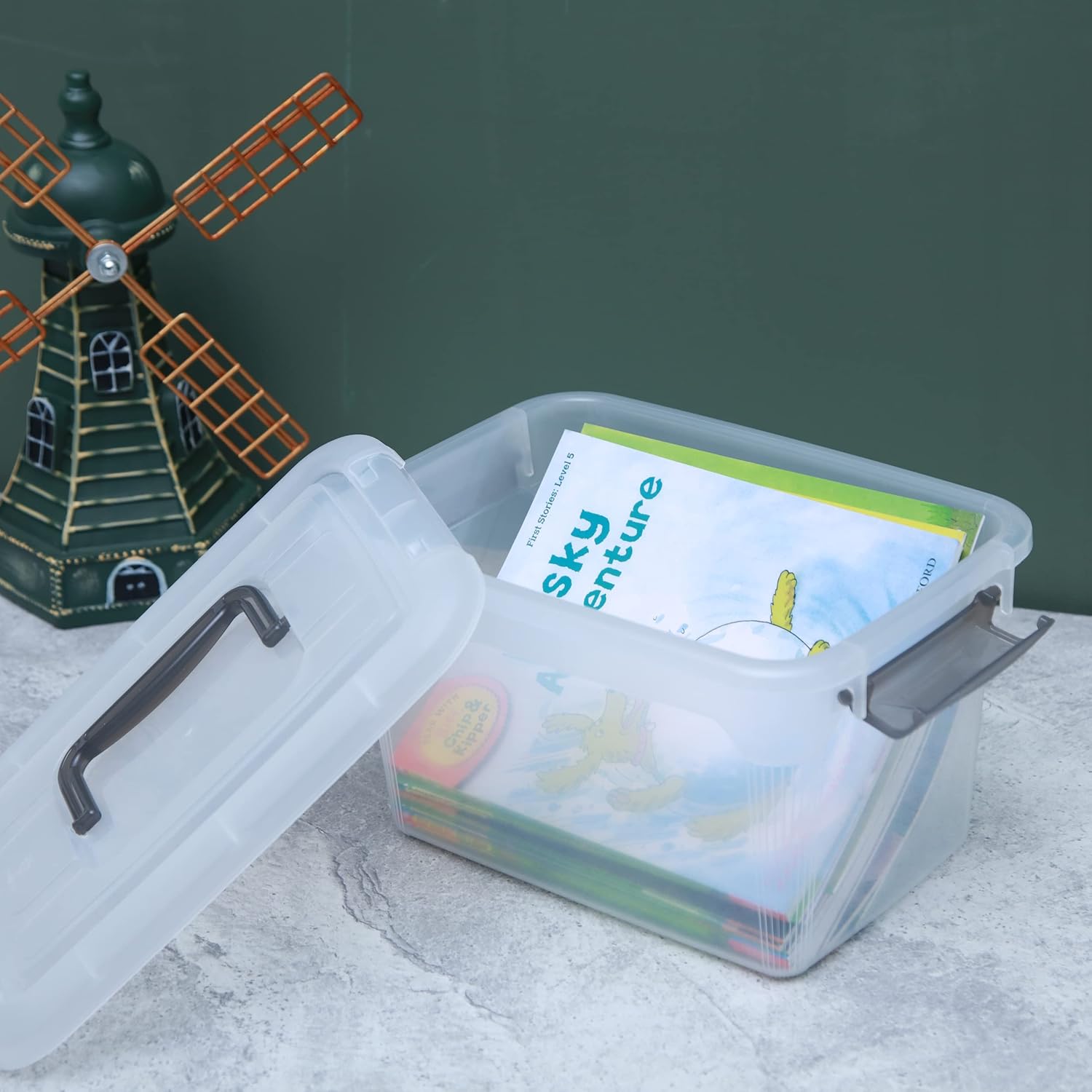 ANYWISH Small Storage Bins 4-Pack with Lids, 5.3-Quart, Clear photo 2
