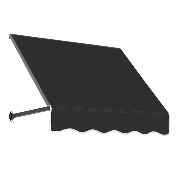 Awntech 4.38 Ft Dallas Retro Straight Slope Fixed Awning with Anodized Arms (52.5in x 24in x 48in), Black