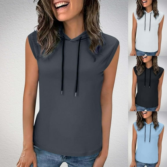 Ichuanyi Women's Sleeveless Hoodies Casual Loose Fit Drawstring Thin Sweatshirts Lightweight Jackets Vest