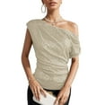 thumbnail image 5 of TYGHBN One Shoulder Sequin Sparkly Tops for Women Ruched Asymmetrical Glitter Tops Party Shirts Long Sleeves for Women Women Plain Long Sleeve Shirts under Scrub Women Long Sleeve Shirts Womens, 5 of 5