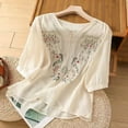 thumbnail image 2 of MIXUE Womens Summer Tops Solid Color Floral Embroidered Round Neck Long Sleeve Fashion Casual Shirts For Women Tee Shirts Daily-Wear,Beige,XXL, 2 of 7