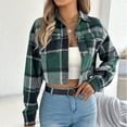 thumbnail image 7 of Oplxuo Flannels for Women Cropped Shacket Jacket Fashion Plaid Button Down Shirt 2025 Fall Coat Tops, 7 of 7