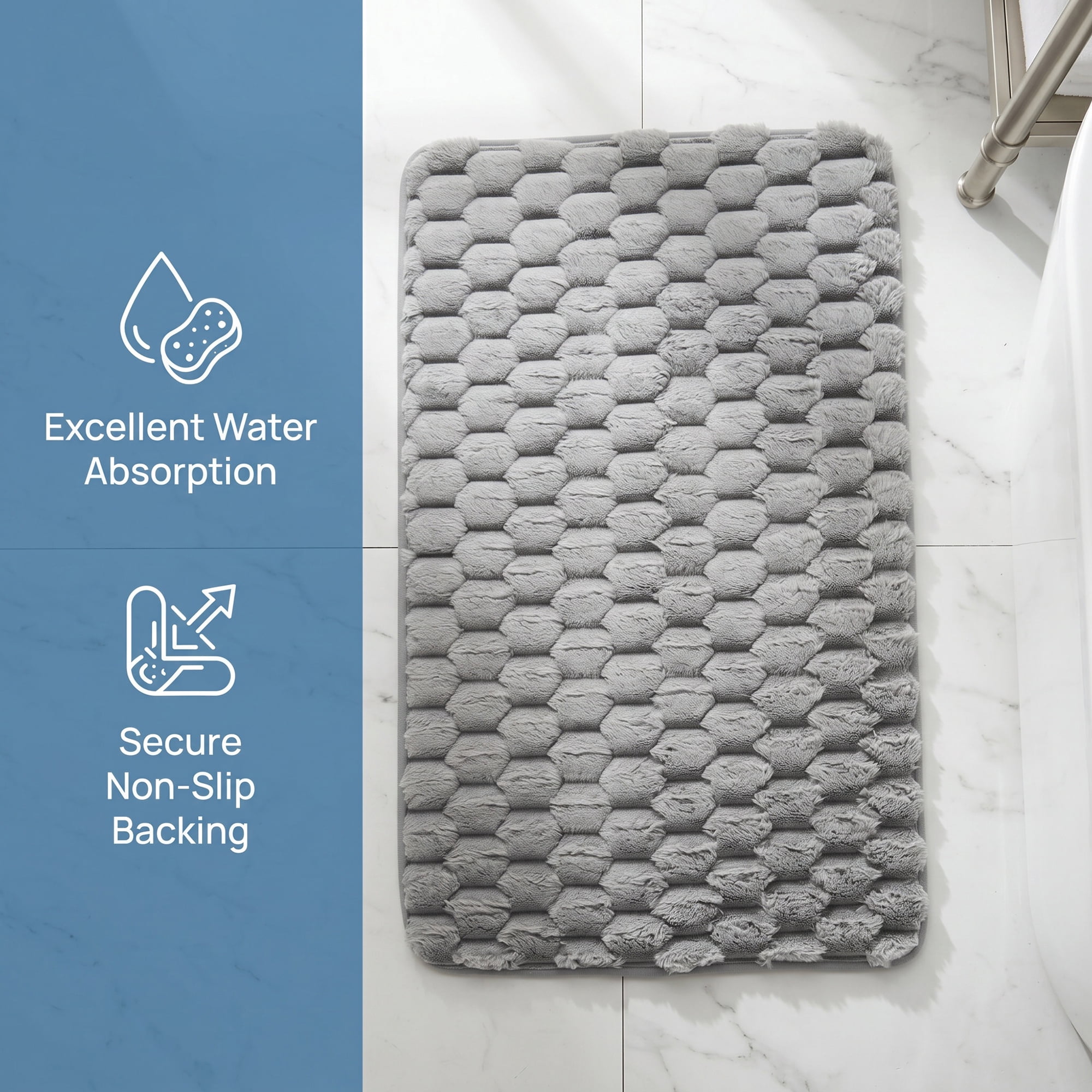 Unique Bargains Luxury Ultra Soft Absorbent Microfiber Bath Mat Non Slip Grey 32" x 20"