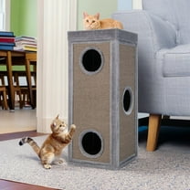Pefilos 39" Cat House for Indoor Cats, Cat Condo Scratcher Furniture, Cat Cave Bed with Scratching Posts, 3 Hideaways, 4 Soft Plush Cushion, Gray