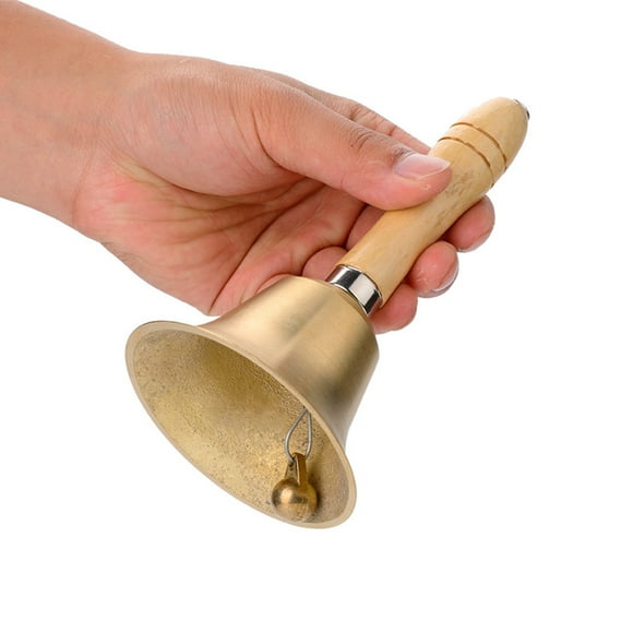 Hand Bell Handheld Bell Copper Bell 8CM Loud Clear Sound Wooden Handle for School Classroom Games Emergency