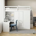 thumbnail image 2 of Full Size Loft Bed with Wardrobe, Wood Full Loft Bed with Desk and Storage Staircase, Loft Bed Frame with Bookcase, No Box Spring Needed, White, 2 of 9
