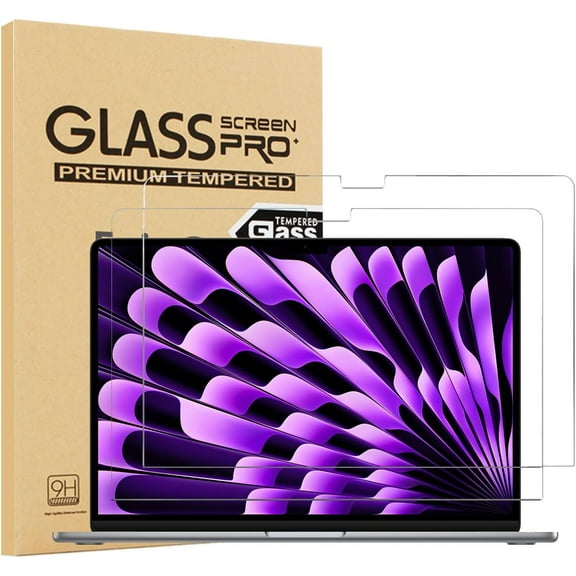 elitegadget 2-Pack Glass Screen Protector for MacBook Air 15 (2024 Released M3 Chip A3114 / 2023 Released M2 Chip A2941) - Tempered Glass Film/High Definition / 9H Hardness