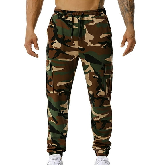 Jinyu Men'S Casual Camouflage Jogging Elastic Mid-Waist Sweatpants With Pocket