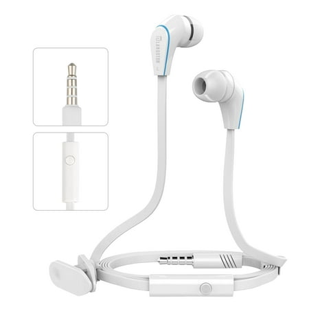 Earbuds/Headphones/Earphones, 3.5mm Stereo Jack Wired Headphones with Bass Stereo Noise Cancelling and Volume Control Flat Cord for iPhone Samsung Android MP3 MP4 Players Tablet Laptop (Best Volume And Bass Booster For Android)