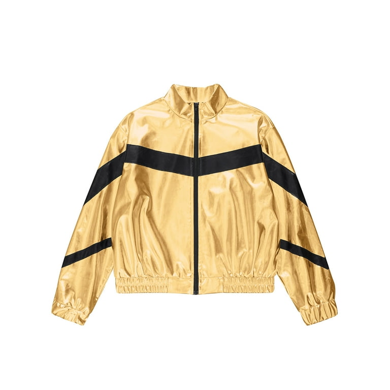 inhzoy Kids Girls Metallic lightweight Zip-Up Bomber Jacket