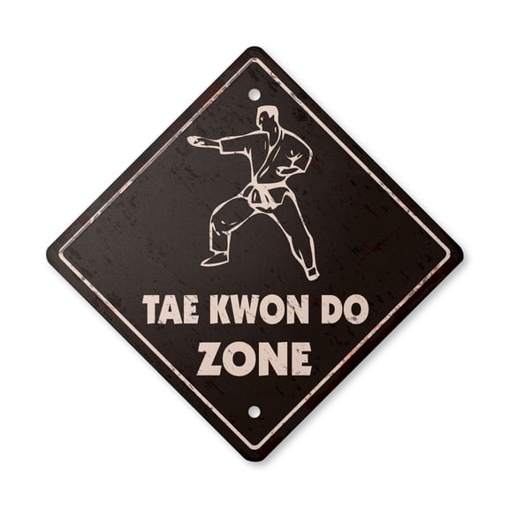 Tae Kwon Do Vintage Crossing Sign Zone Xing | Indoor/Outdoor Plastic | 20" Tall rustic martial arts master student