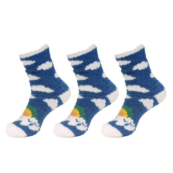 Women's Super Soft Warm Microfiber Fuzzy Cozy Unicorn Socks, 3 Pairs Color 04 Rainbow Clouds